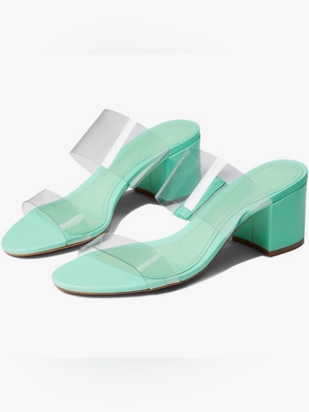 SCHUTZ Teal Clear-Strap Block Mule Sandals